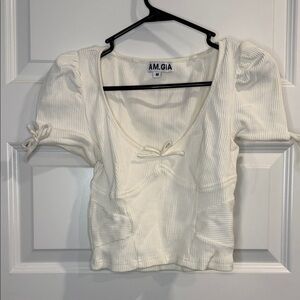 I.AM.GIA Cream Ribbed Crop Top